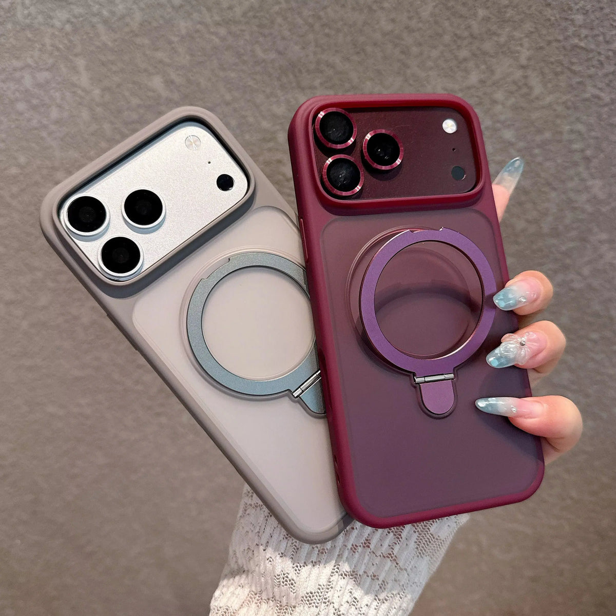 Magnetic Metal Stand Case With Glass Camera Lens For iPhone