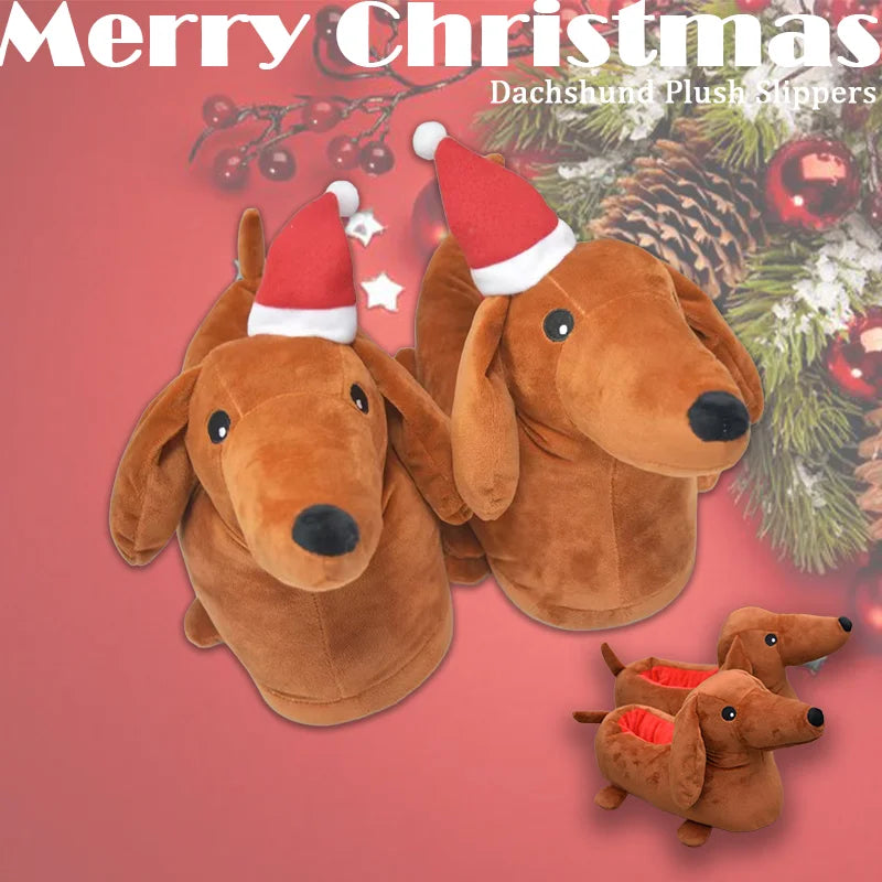 Dachshund Plush Slippers – Cute Non-Slip Indoor Shoes