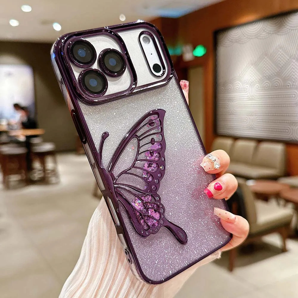 Purple Color Butterfly Glitter Quicksand Case For iPhone – Shockproof