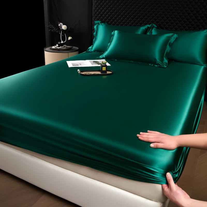 fei cui lv 4 Color Satin Fitted Sheet Mattress Cover With Deep Pocket Elastic
