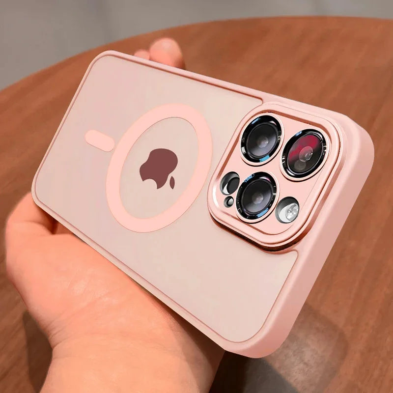 Pink Color Magnetic Matte Translucent Shockproof Case For iPhone