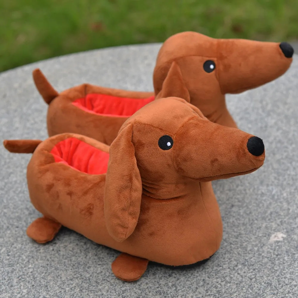 Dachshund Plush Slippers – Cute Non-Slip Indoor Shoes