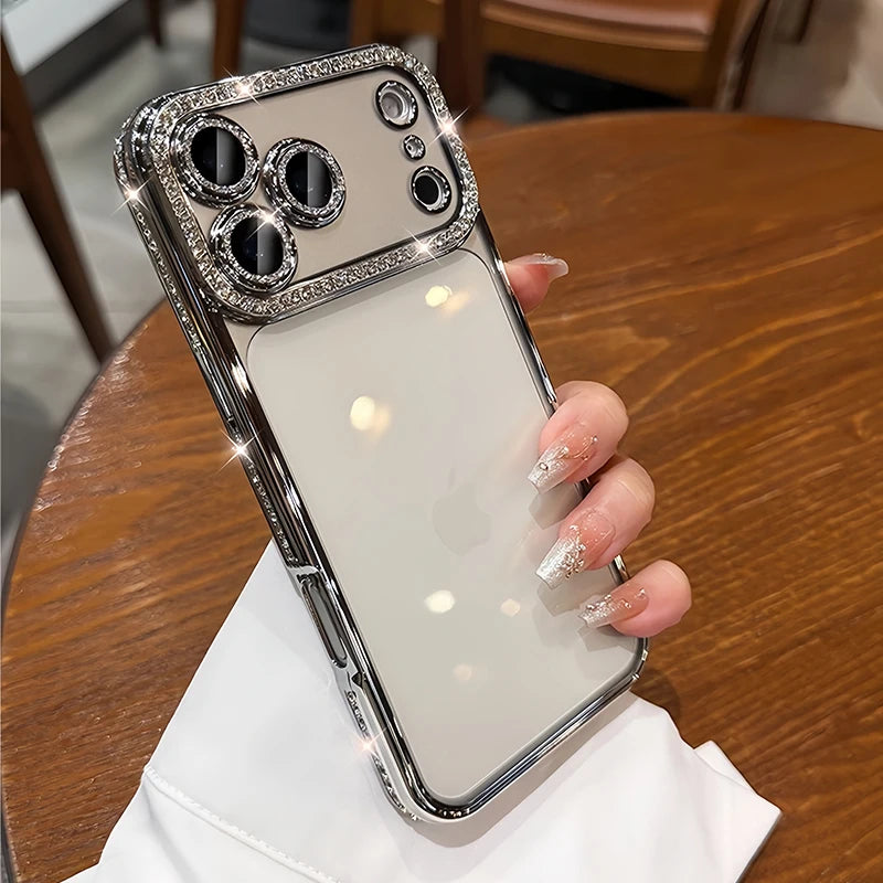 Silver Color Crystal Lens Frame Bumper Phone Case For iPhone