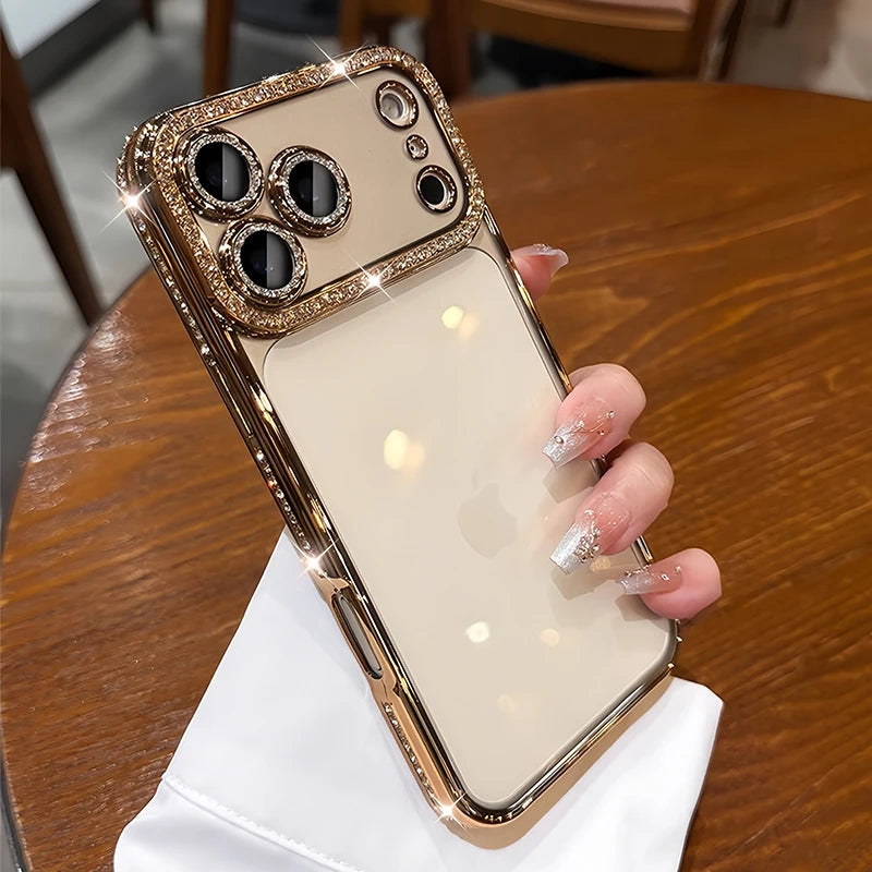 Gold Color Crystal Lens Frame Bumper Phone Case For iPhone