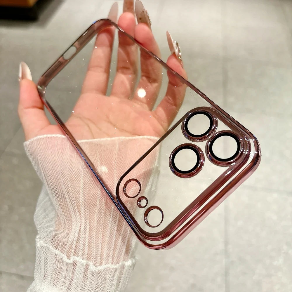 Pink Color Ultra Slim Glitter Clear Phone Case With Lens Guard