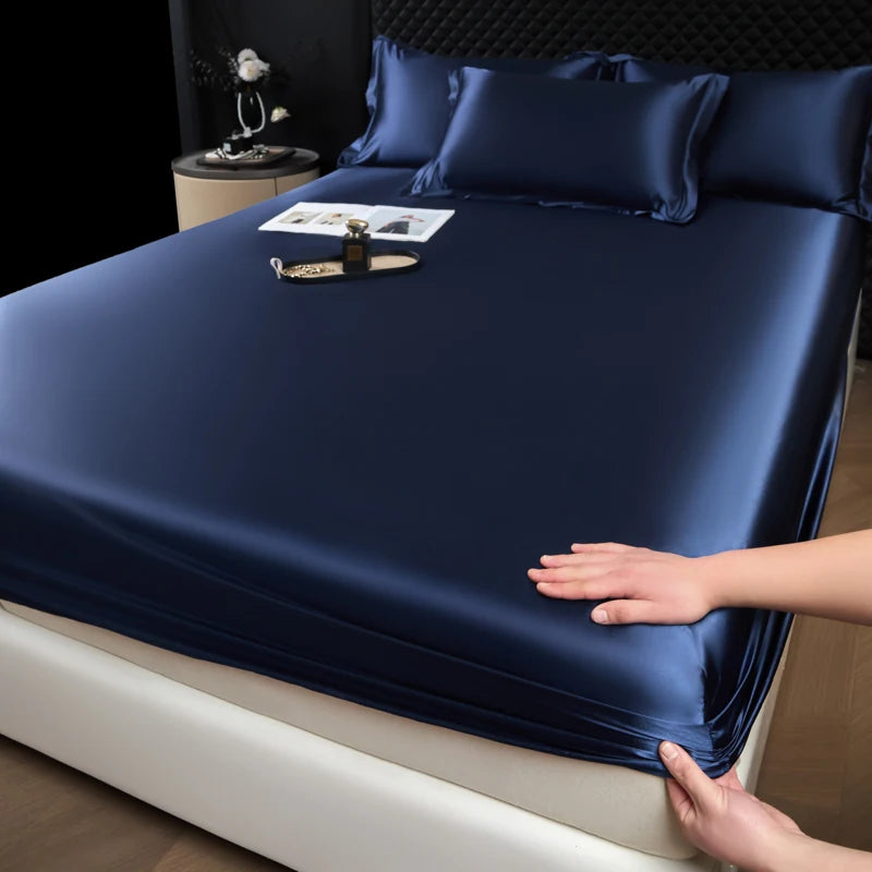 zang lan 3 Color Satin Fitted Sheet Mattress Cover With Deep Pocket Elastic