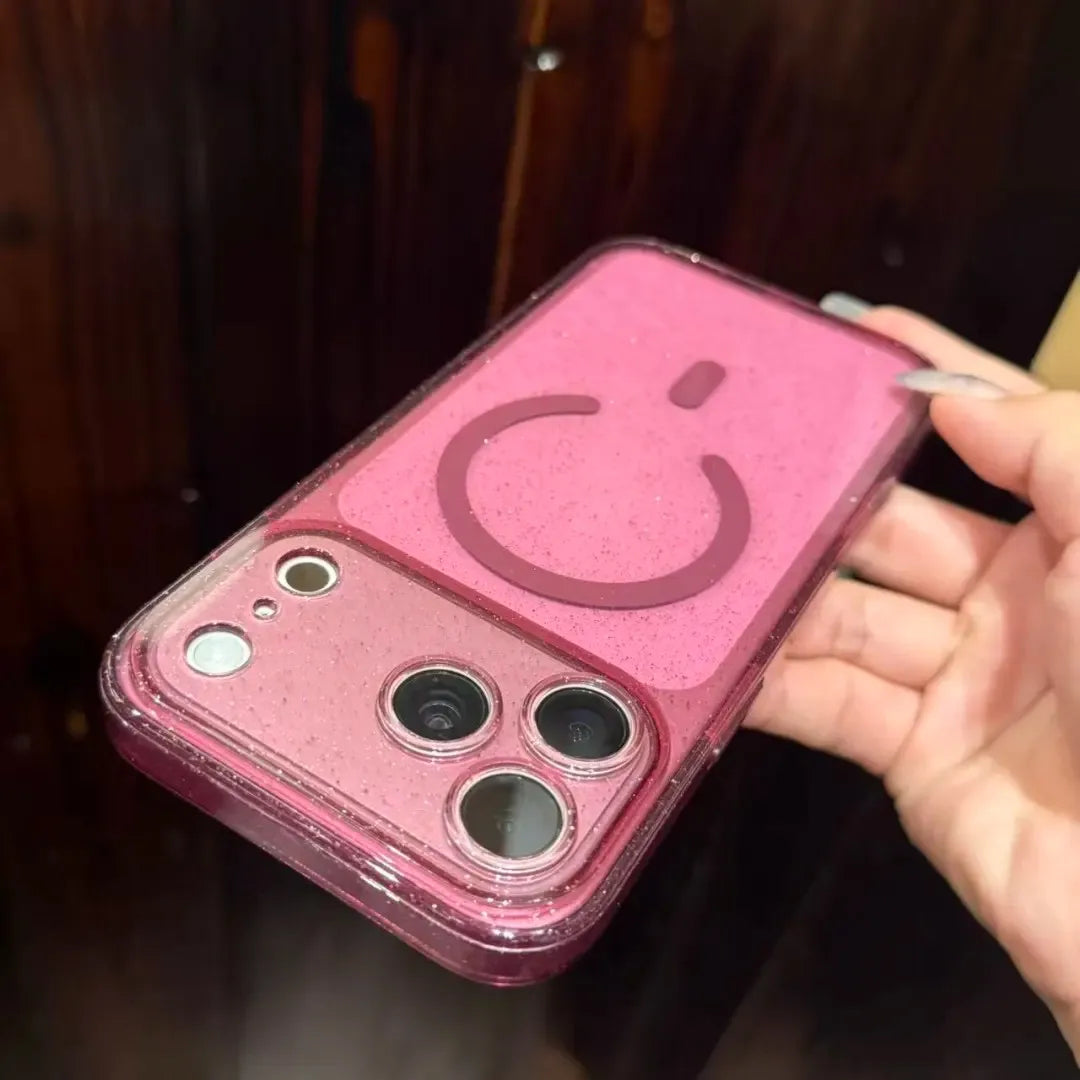 Cherry Red Color Clear Glitter Silicone MagSafe iPhone Case Shockproof