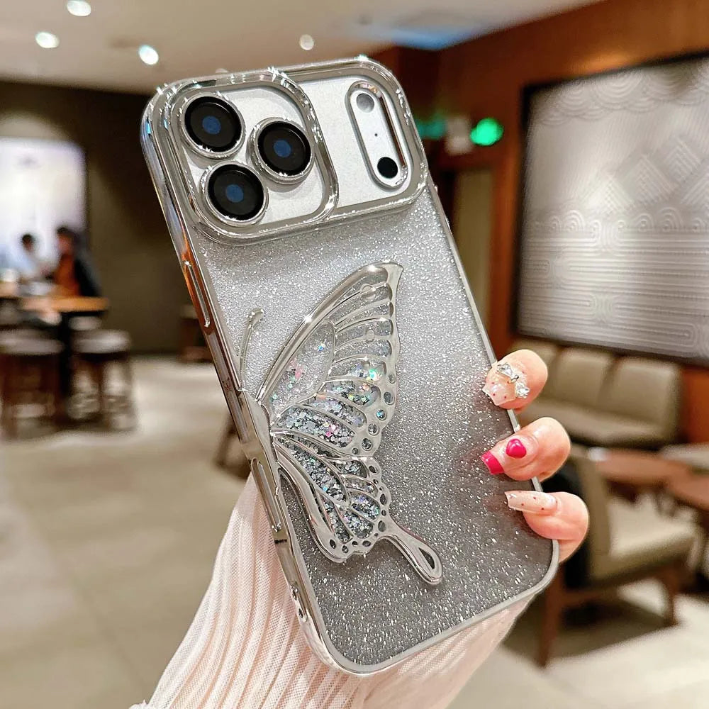 Silver Color Butterfly Glitter Quicksand Case For iPhone – Shockproof