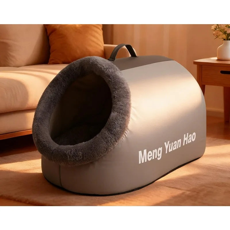 GRAY Color Portable Fleece-Lined Pet Bed for Small Dogs and Cats