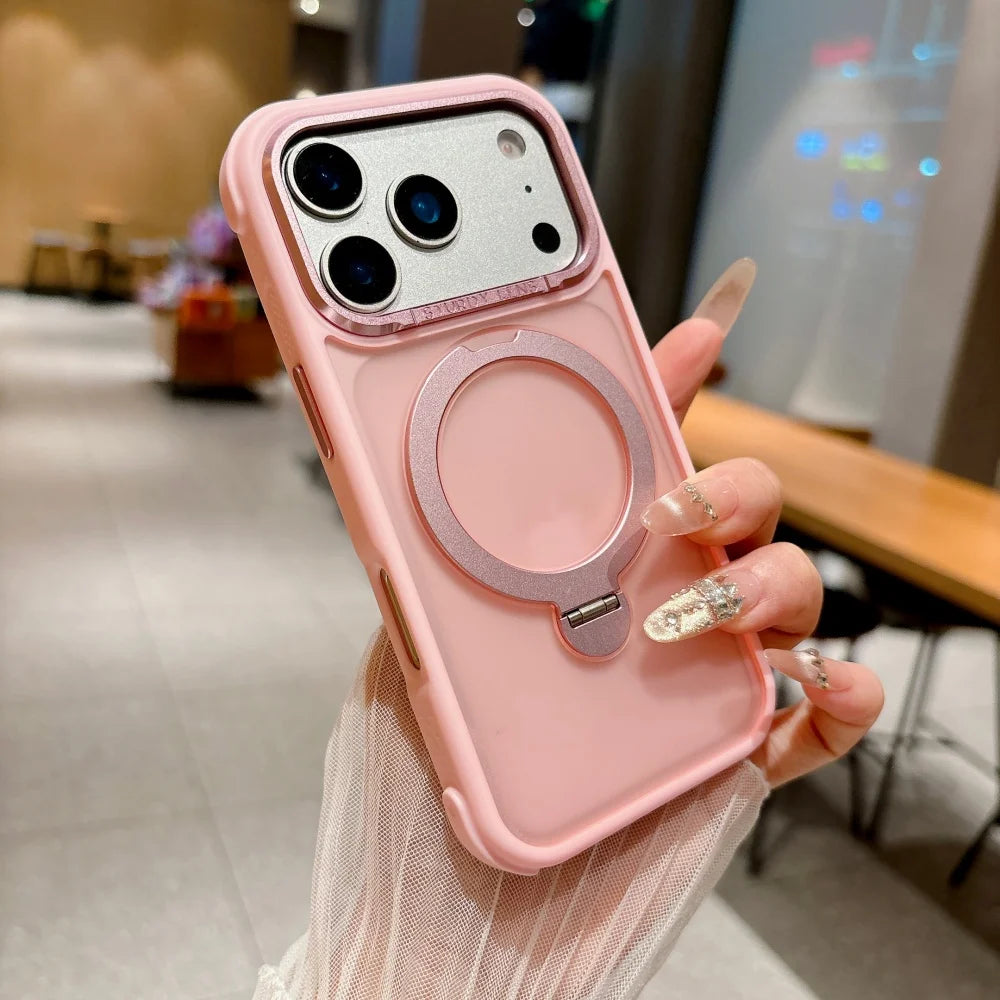 Pink Color MagSafe Magnetic Ring Stand Case For iPhone – Matte Armor