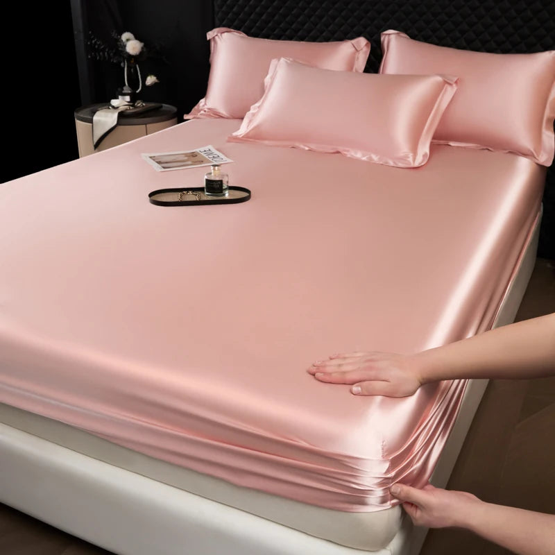 yu se 8 Color Satin Fitted Sheet Mattress Cover With Deep Pocket Elastic