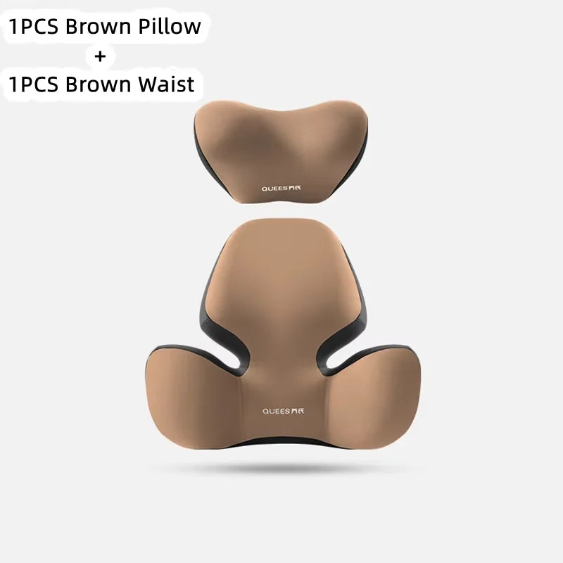 1 Set Brown Color Car Lumbar Support Cushion Set – Washable Backrest & Neck