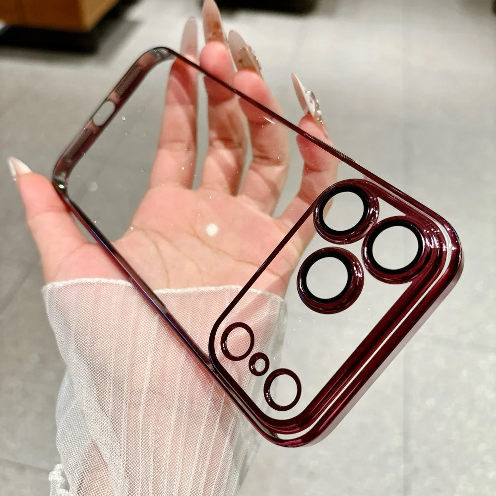 Red Color Ultra Slim Glitter Clear Phone Case With Lens Guard