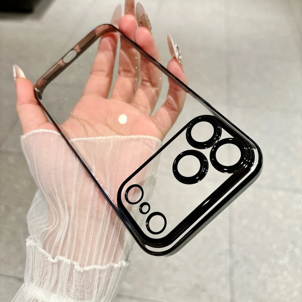 Black Color Ultra Slim Glitter Clear Phone Case With Lens Guard