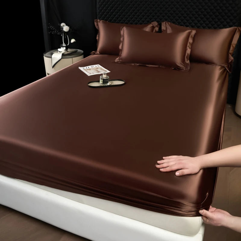 shen ka fei 10 Color Satin Fitted Sheet Mattress Cover With Deep Pocket Elastic
