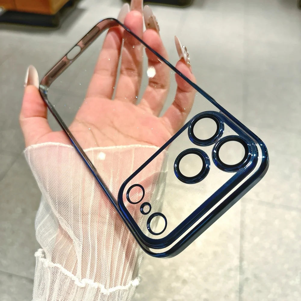 Navy Blue Color Ultra Slim Glitter Clear Phone Case With Lens Guard
