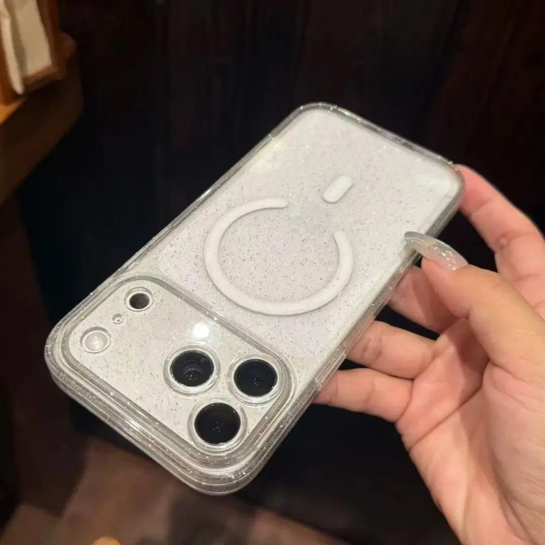 Clear Color Clear Glitter Silicone MagSafe iPhone Case Shockproof
