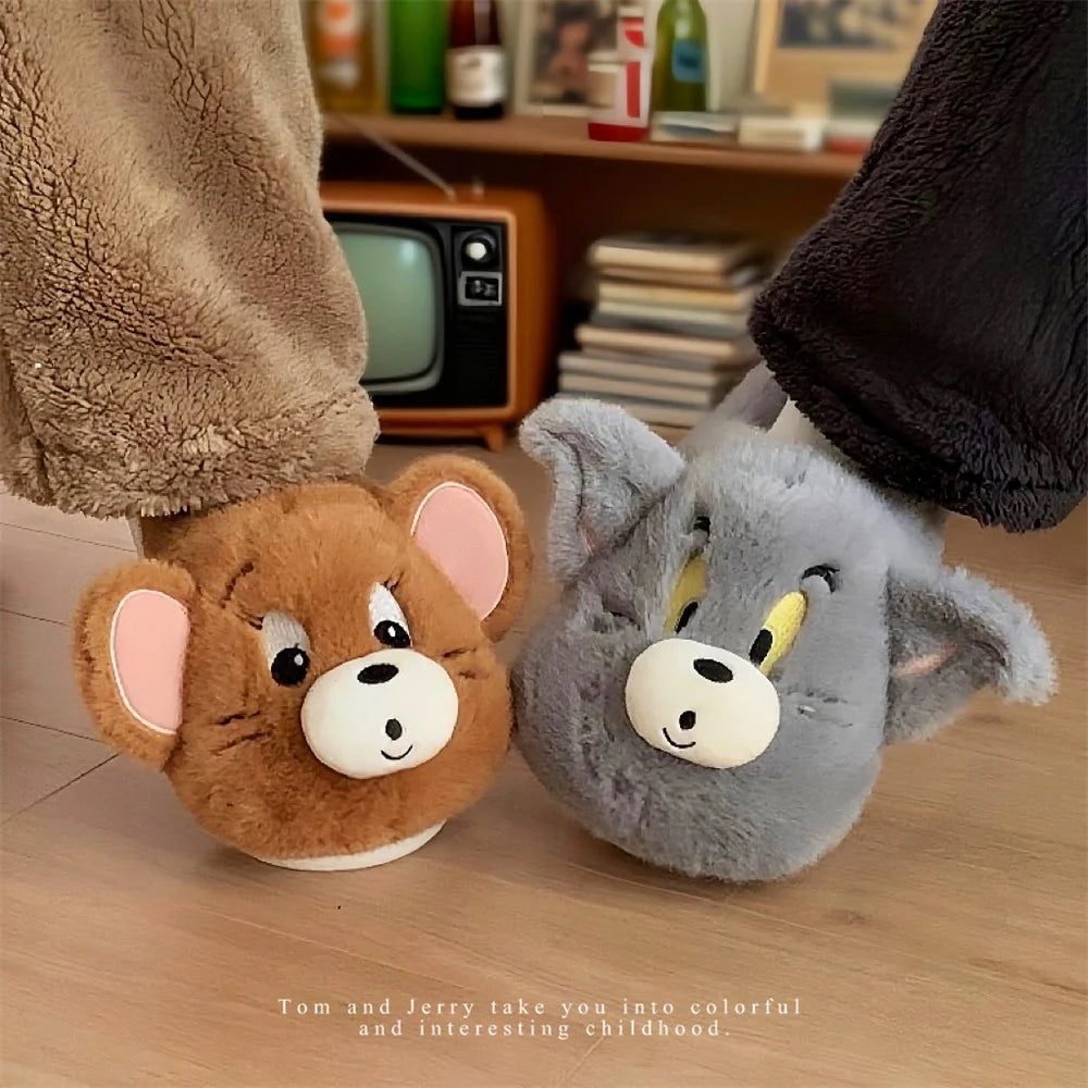 Fuzzy Cartoon Indoor Slippers – Warm Non-Slip Cotton