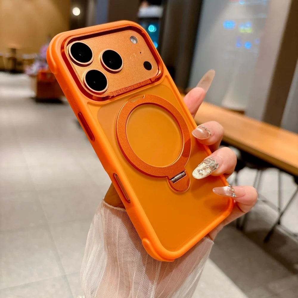 Orange Color MagSafe Magnetic Ring Stand Case For iPhone – Matte Armor