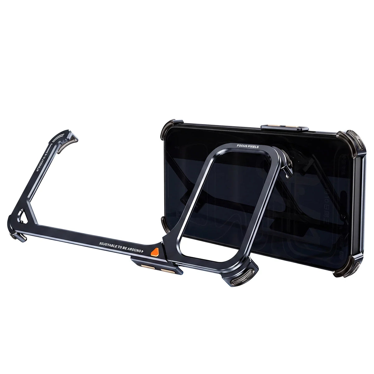 Black Color Aluminum Shockproof Bumper Case With Camera Kickstand