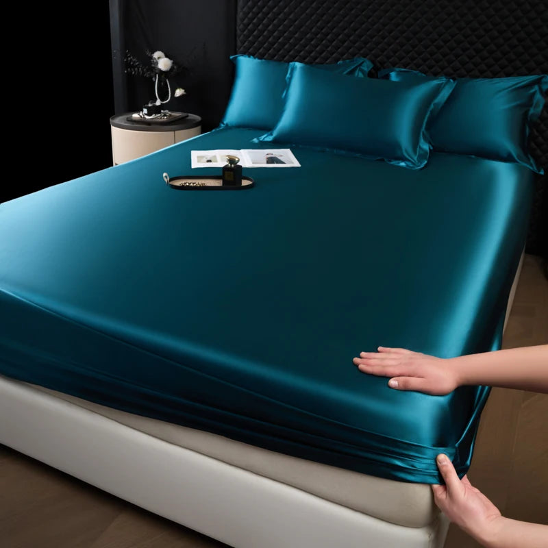 ba li lan 16 Color Satin Fitted Sheet Mattress Cover With Deep Pocket Elastic
