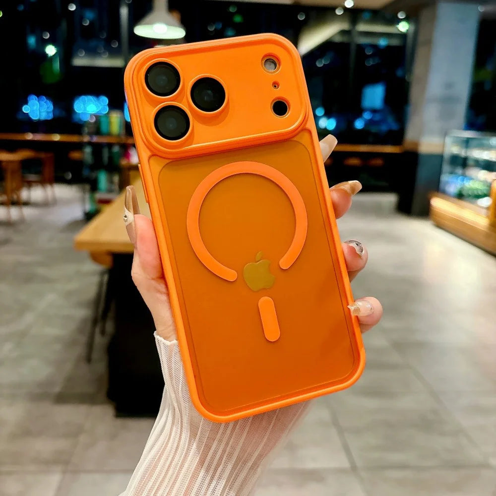 Orange Color Magnetic Matte Translucent Shockproof Case For iPhone