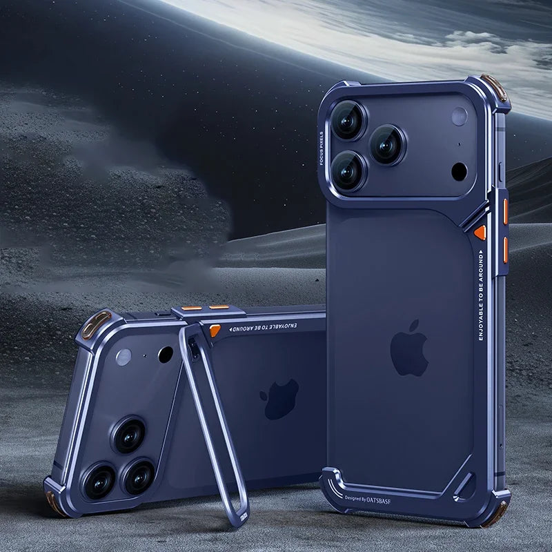 Blue Color Aluminum Shockproof Bumper Case With Camera Kickstand