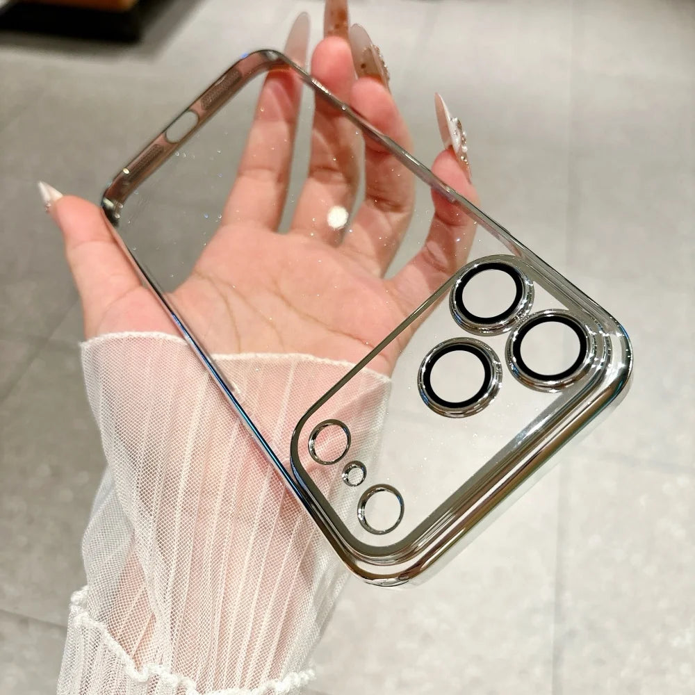 Silver Color Ultra Slim Glitter Clear Phone Case With Lens Guard