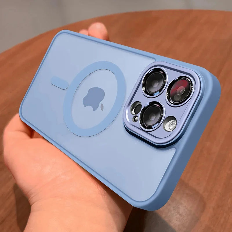 light blue Color Magnetic Matte Translucent Shockproof Case For iPhone