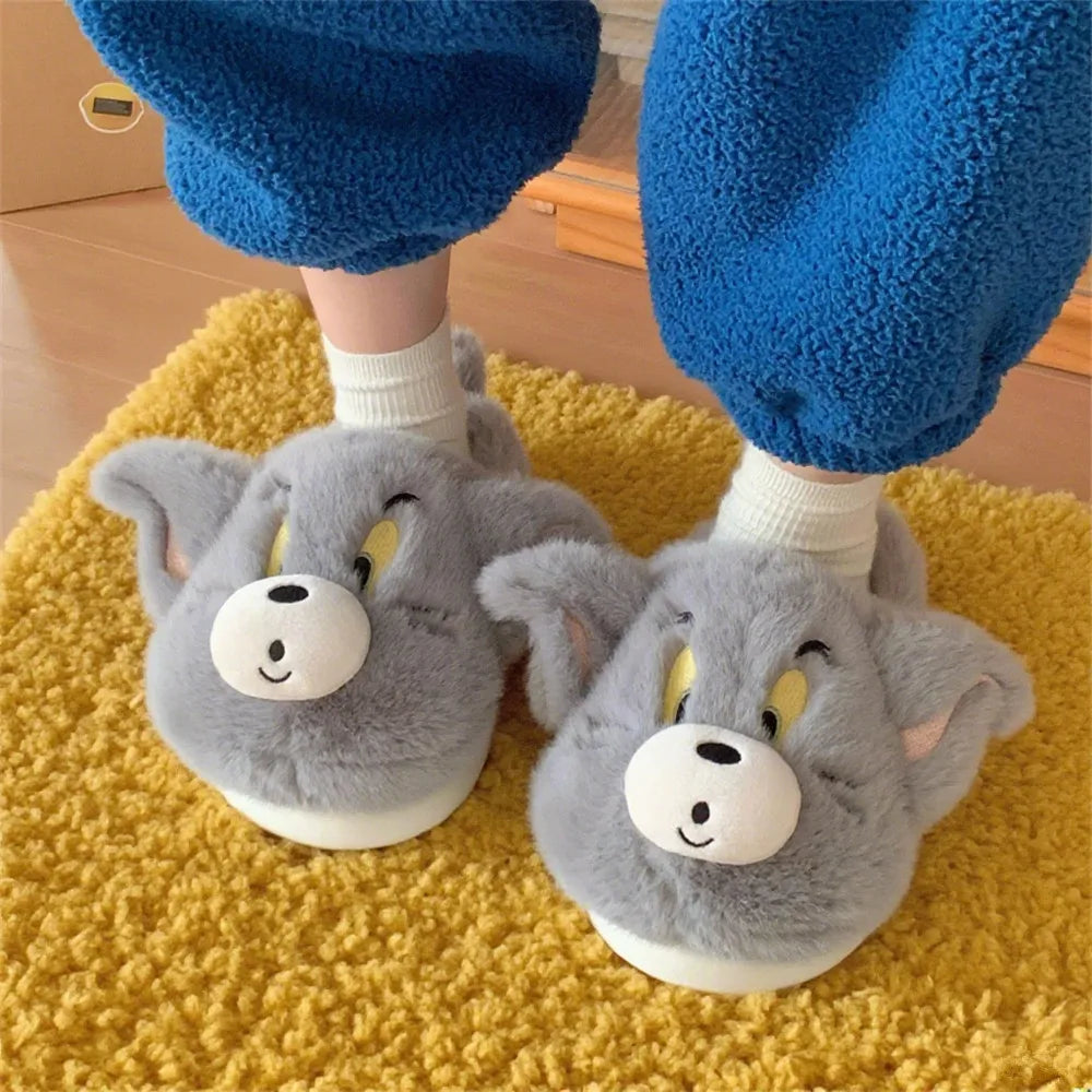 Fuzzy Cartoon Indoor Slippers – Warm Non-Slip Cotton