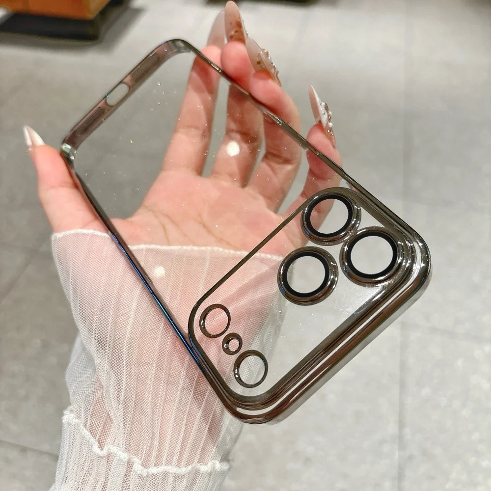 Gray Color Ultra Slim Glitter Clear Phone Case With Lens Guard
