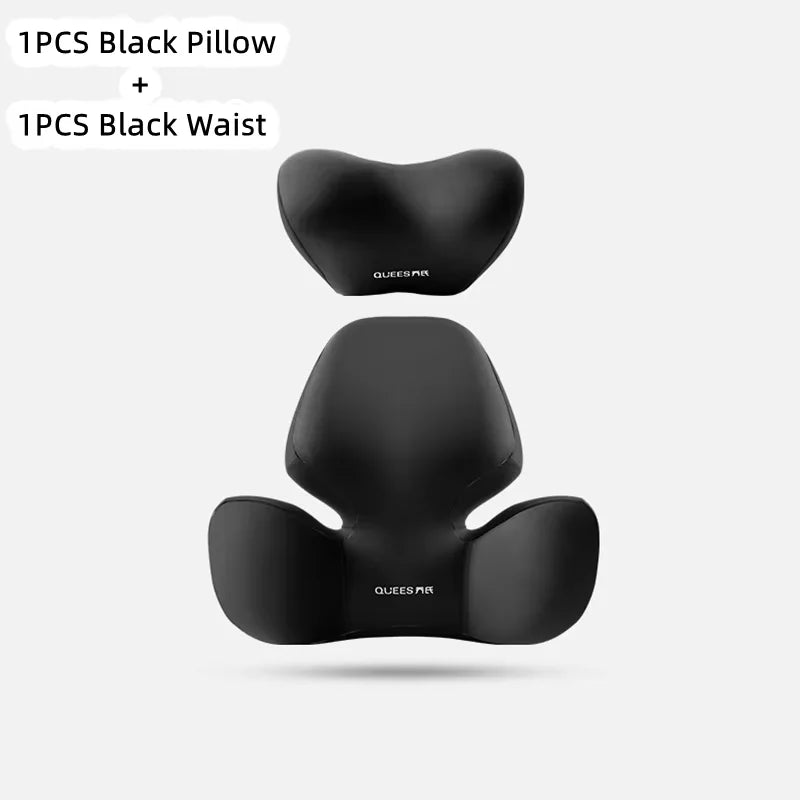 1 Set Black Color Car Lumbar Support Cushion Set – Washable Backrest & Neck