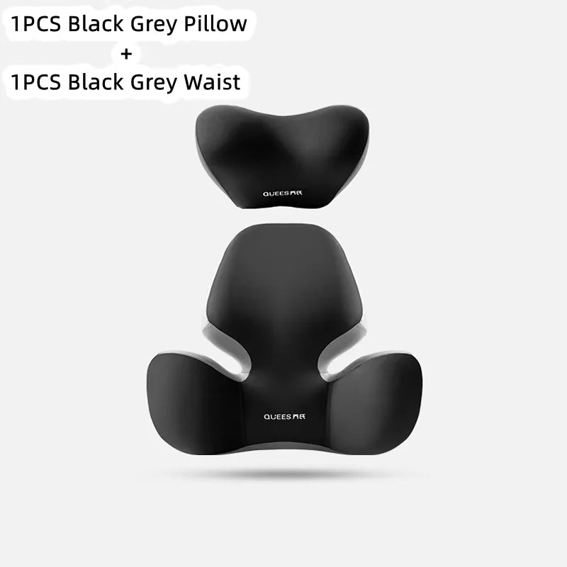 1 Set Black gray Color Car Lumbar Support Cushion Set – Washable Backrest & Neck