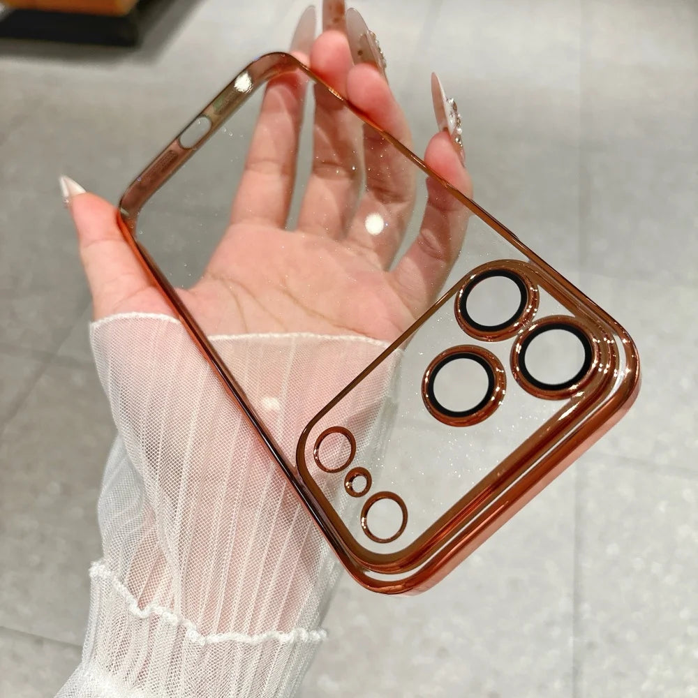 Orange Color Ultra Slim Glitter Clear Phone Case With Lens Guard