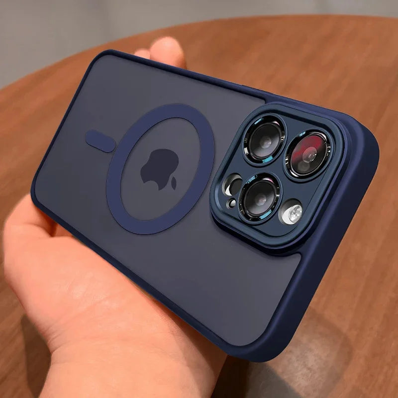 Dark blue Color Magnetic Matte Translucent Shockproof Case For iPhone
