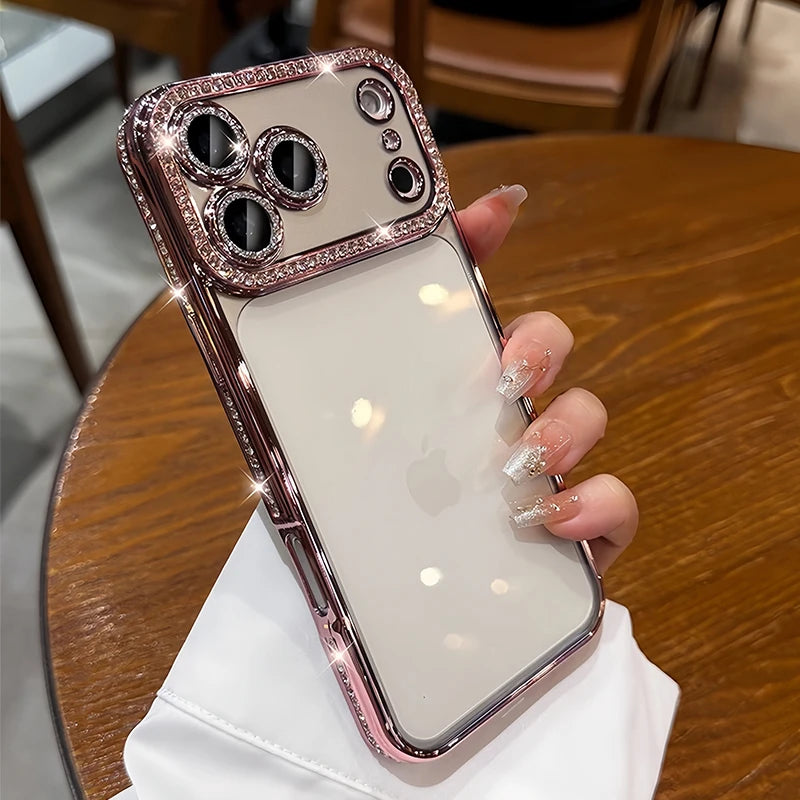 Pink Color Crystal Lens Frame Bumper Phone Case For iPhone