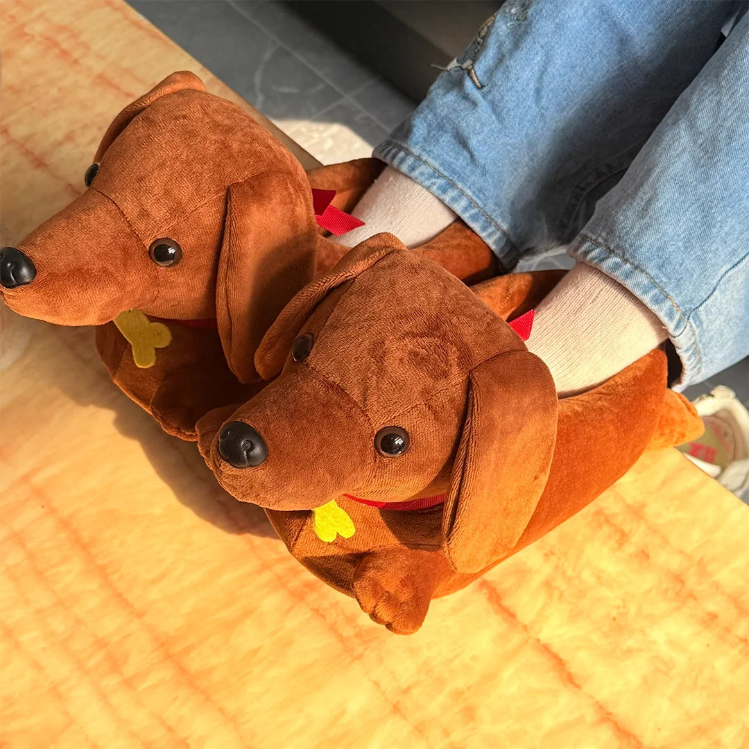 Shoes-B Color Dachshund Plush Slippers – Cute Non-Slip Indoor Shoes