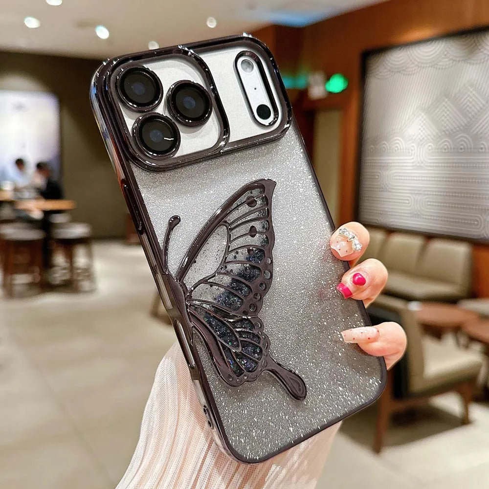 Black Color Butterfly Glitter Quicksand Case For iPhone – Shockproof