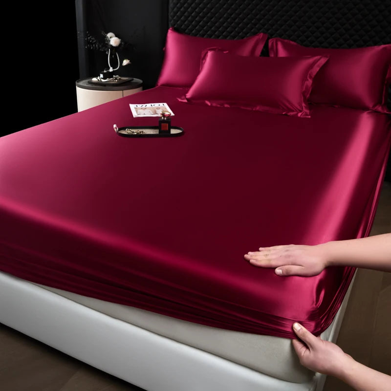 jiu hong 1 Color Satin Fitted Sheet Mattress Cover With Deep Pocket Elastic
