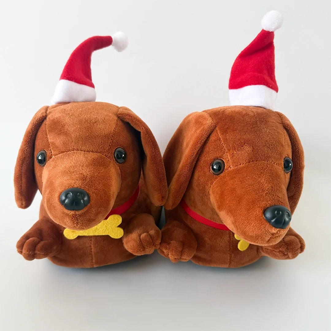 Shoes-B-Christmas Color Dachshund Plush Slippers – Cute Non-Slip Indoor Shoes
