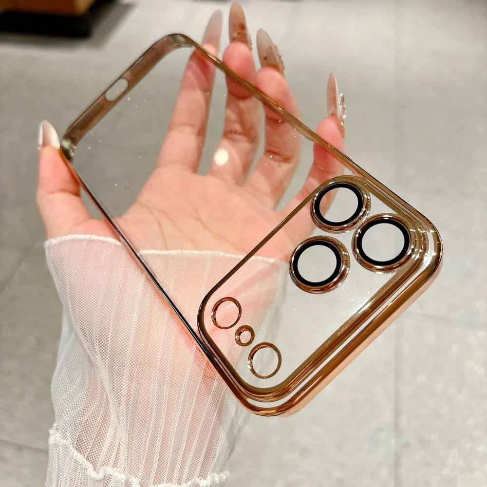 Gold Color Ultra Slim Glitter Clear Phone Case With Lens Guard