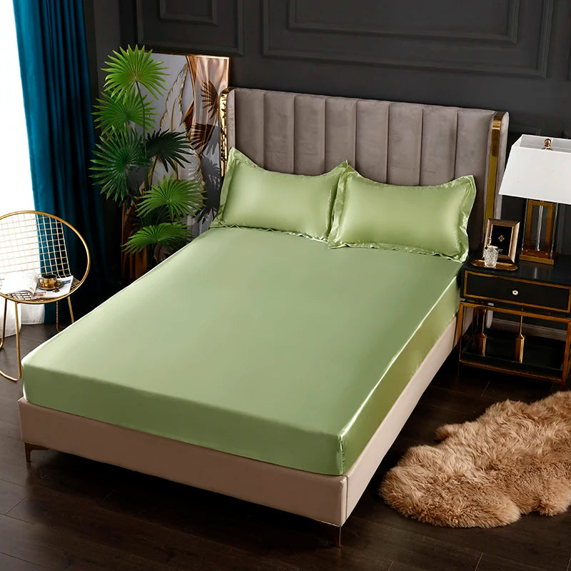 hu po lv 14 Color Satin Fitted Sheet Mattress Cover With Deep Pocket Elastic