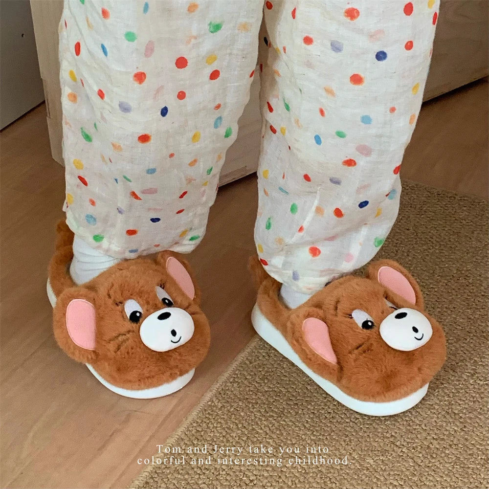 Fuzzy Cartoon Indoor Slippers – Warm Non-Slip Cotton