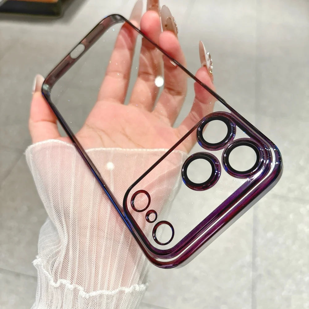 Deep Purple Color Ultra Slim Glitter Clear Phone Case With Lens Guard
