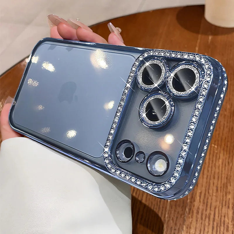 Sky blue Color Crystal Lens Frame Bumper Phone Case For iPhone