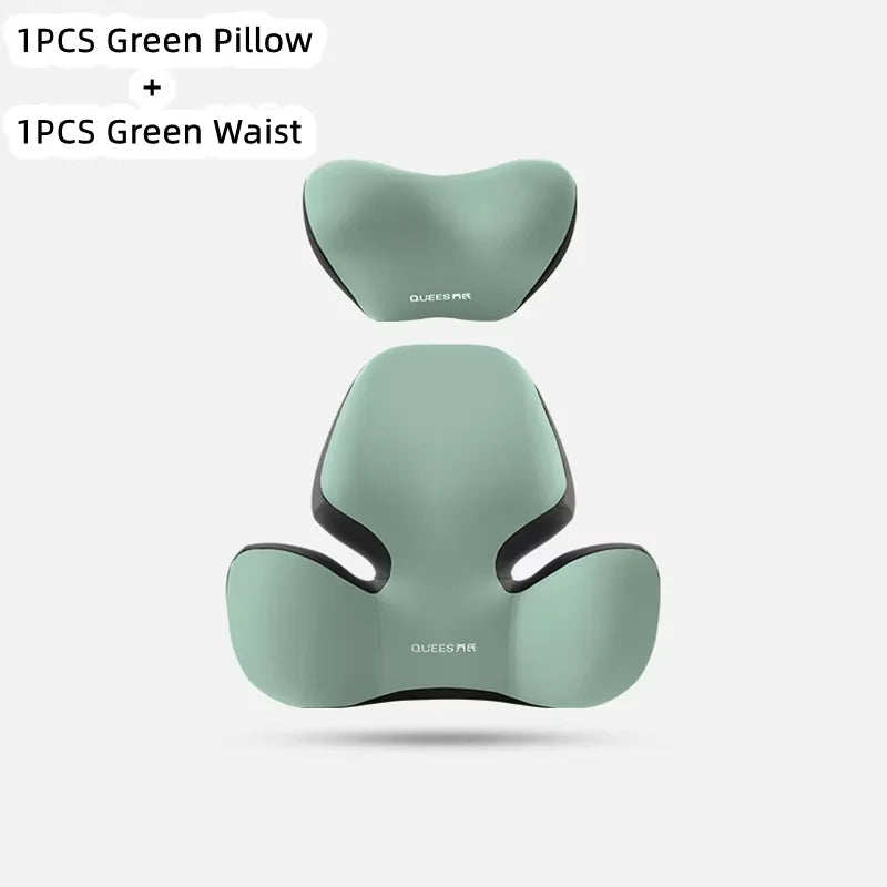 1 Set Green Color Car Lumbar Support Cushion Set – Washable Backrest & Neck