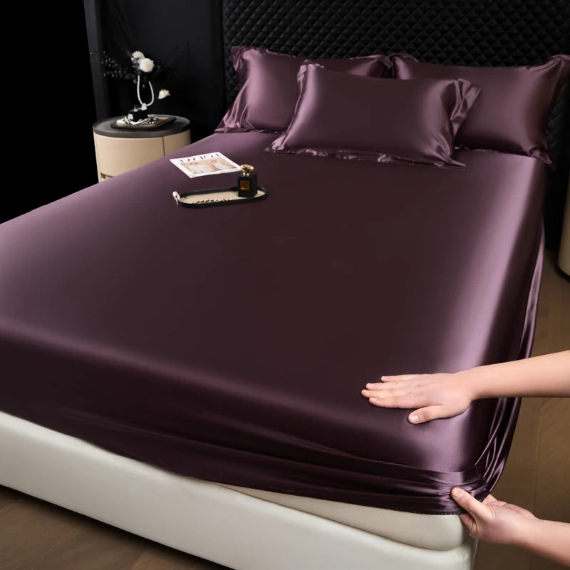 shui jin zi 13 Color Satin Fitted Sheet Mattress Cover With Deep Pocket Elastic