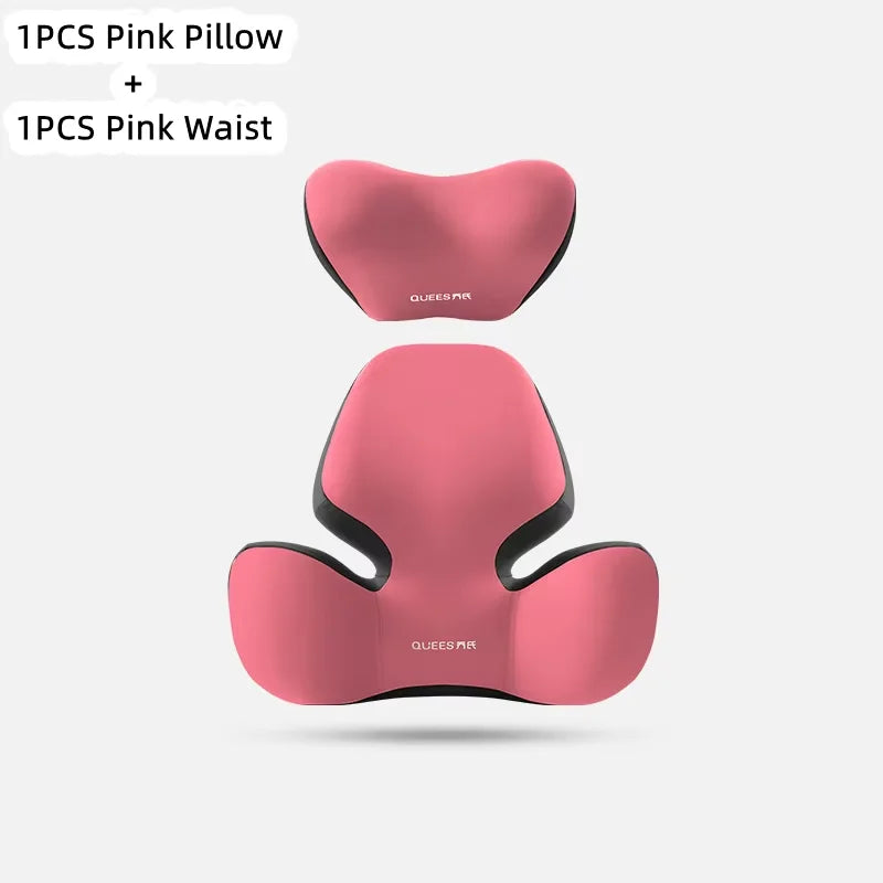 1 Set Pink Color Car Lumbar Support Cushion Set – Washable Backrest & Neck