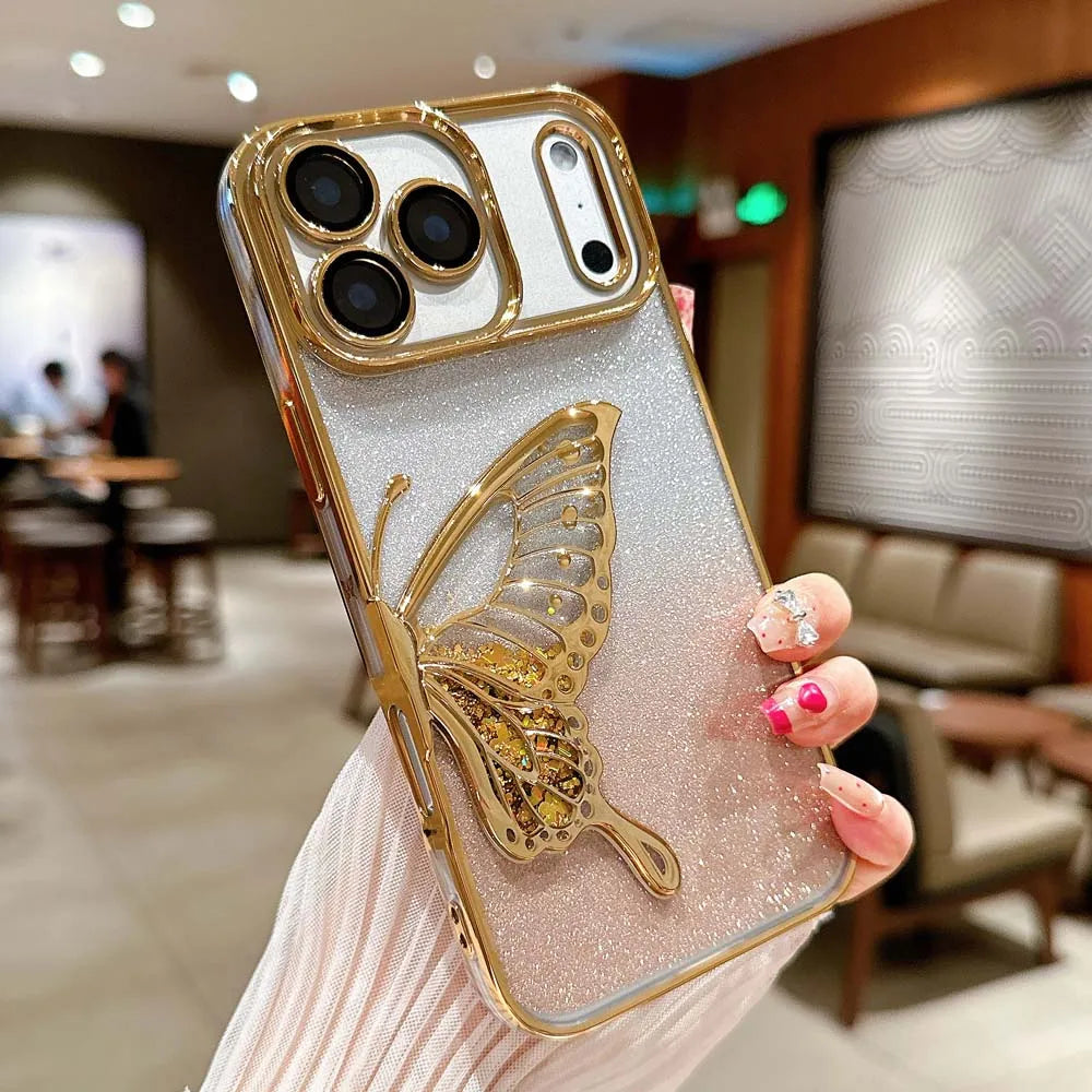 Gold Color Butterfly Glitter Quicksand Case For iPhone – Shockproof