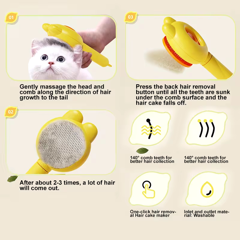 Self-Cleaning Pet Grooming Comb - Gentle Deshedding Brush for Pets